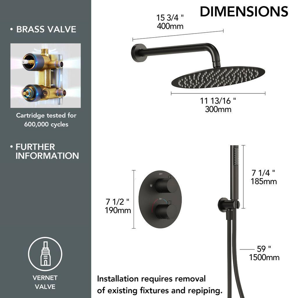 EVERSTEIN Round Thermostatic Shower System with Handheld