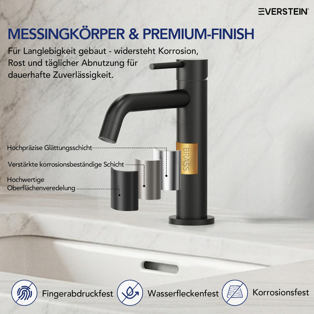 EVERSTEIN Wasserhahn Bad Waschtischarmatur: Pop-up, Messing, Ablauf (SFS-5001)