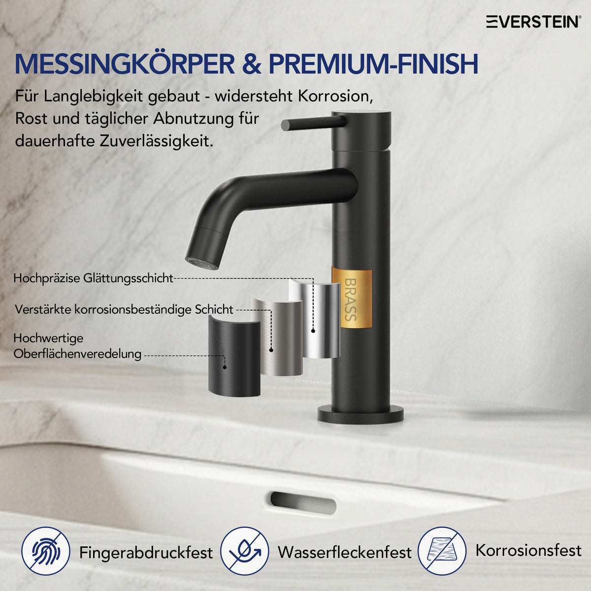 EVERSTEIN Wasserhahn Bad Waschtischarmatur: Pop-up, Messing, Ablauf (SFS-5001)