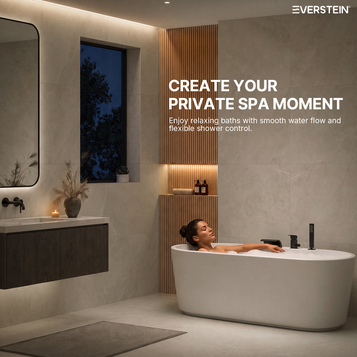 EVERSTEIN Waterfall Bathtub Tap with Hand Shower