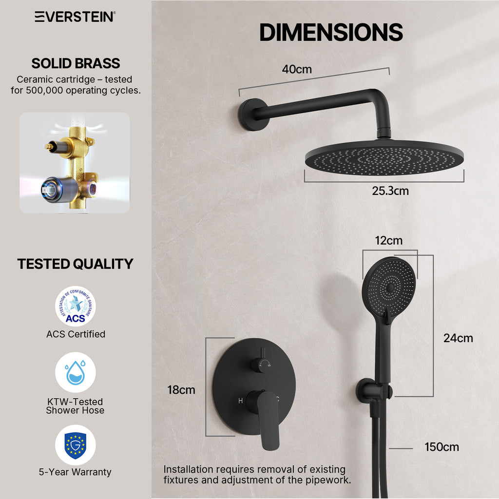 EVERSTEIN Concealed Rainfall Shower System with Handheld