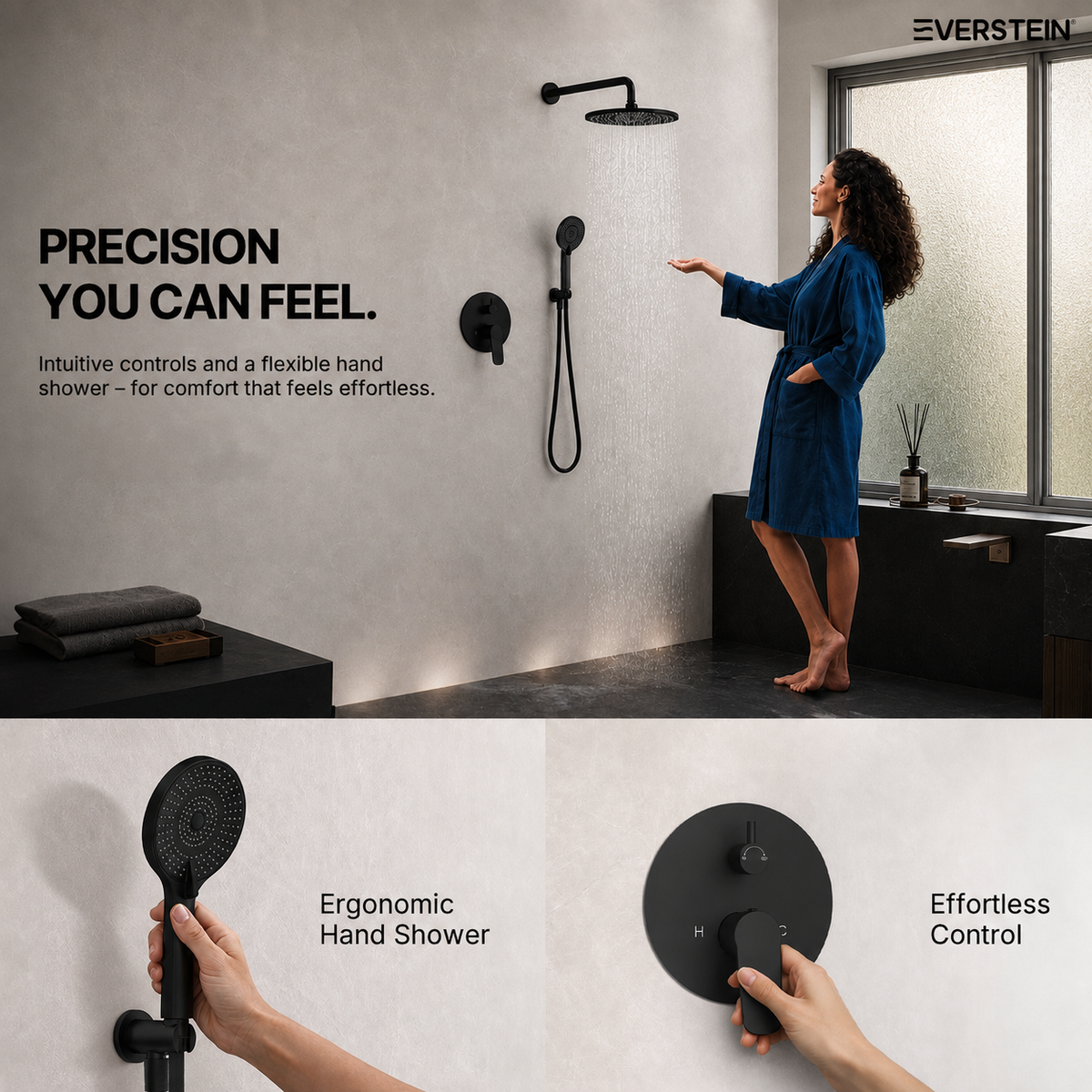 EVERSTEIN Concealed Rainfall Shower System with Handheld