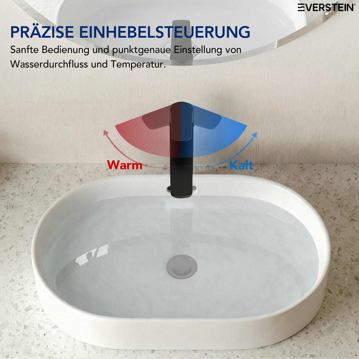 EVERSTEIN Waschtischarmatur Hoch, Wasserhahn Bad, Aufsatzwaschbecken (SFS-1275)