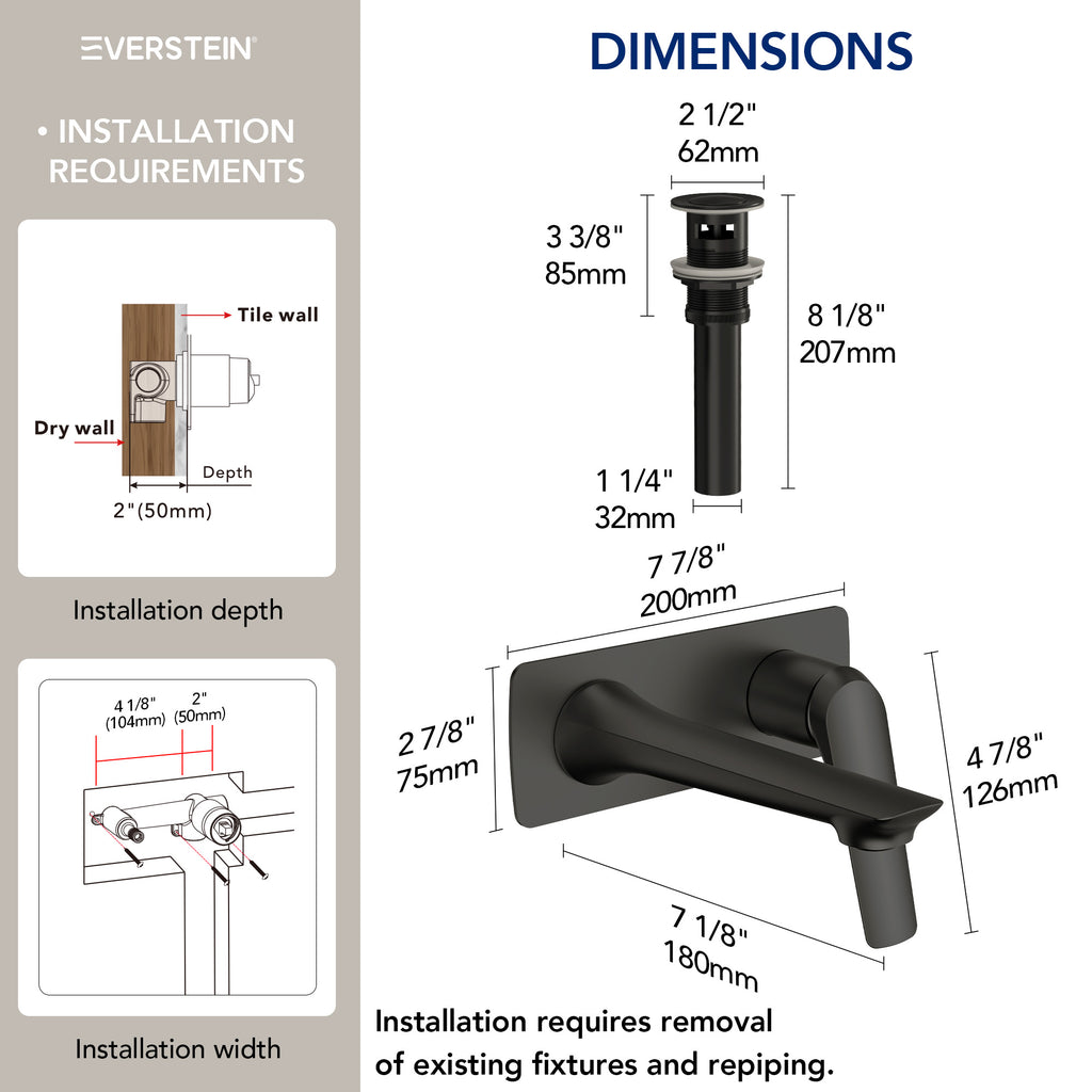 EVERSTEIN Wandmontierter Badarmatur mit Einhebelmischer