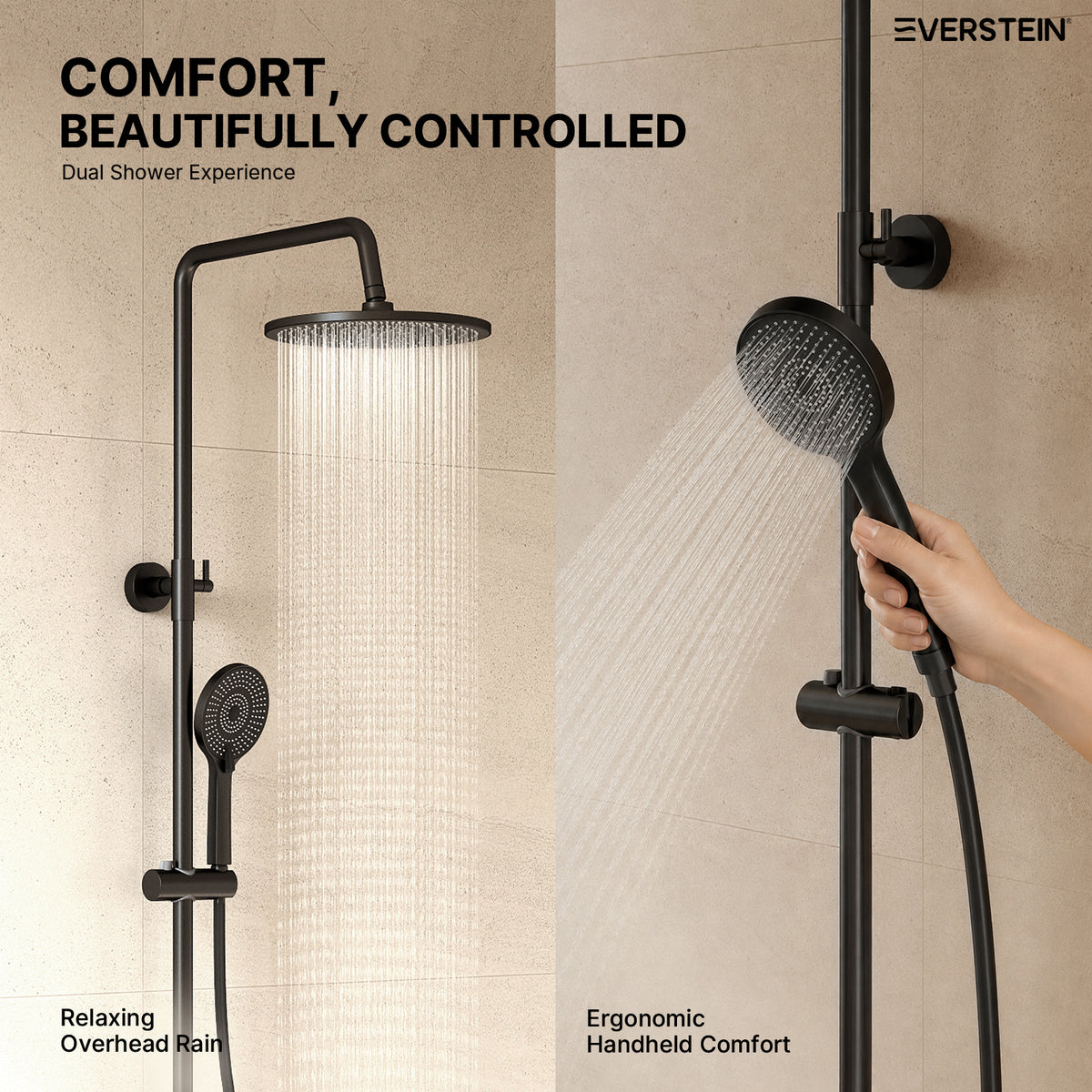 EVERSTEIN Thermostatic Shower Column with Overhead Shower and Handheld Shower