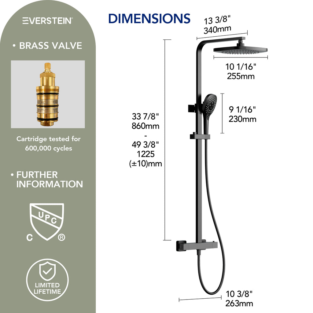 EVERSTEIN Thermostatic Shower Column with Shower Head – Complete Set