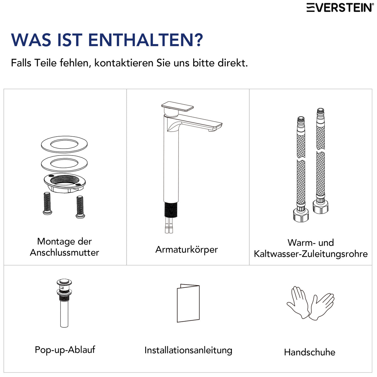 EVERSTEIN Waschtischarmatur Hoch, Wasserhahn Bad, Aufsatz