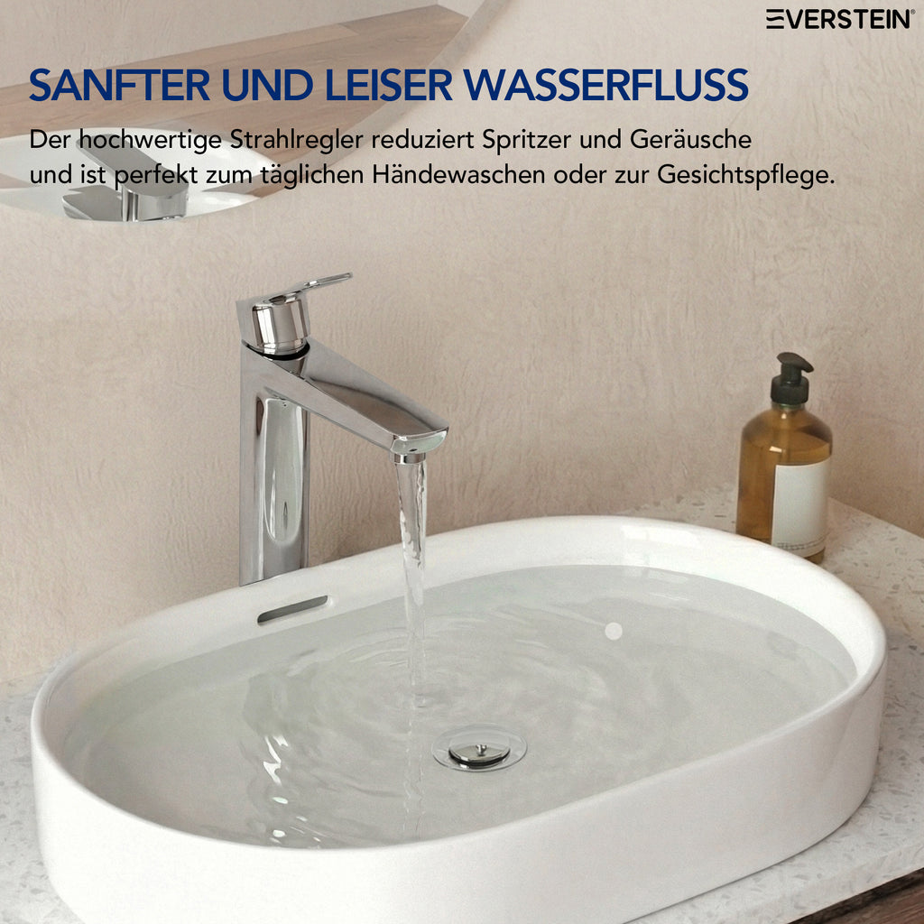 EVERSTEIN Waschtischarmatur Hoch, Wasserhahn Bad, Aufsatzwaschbecken (SFS-1275)