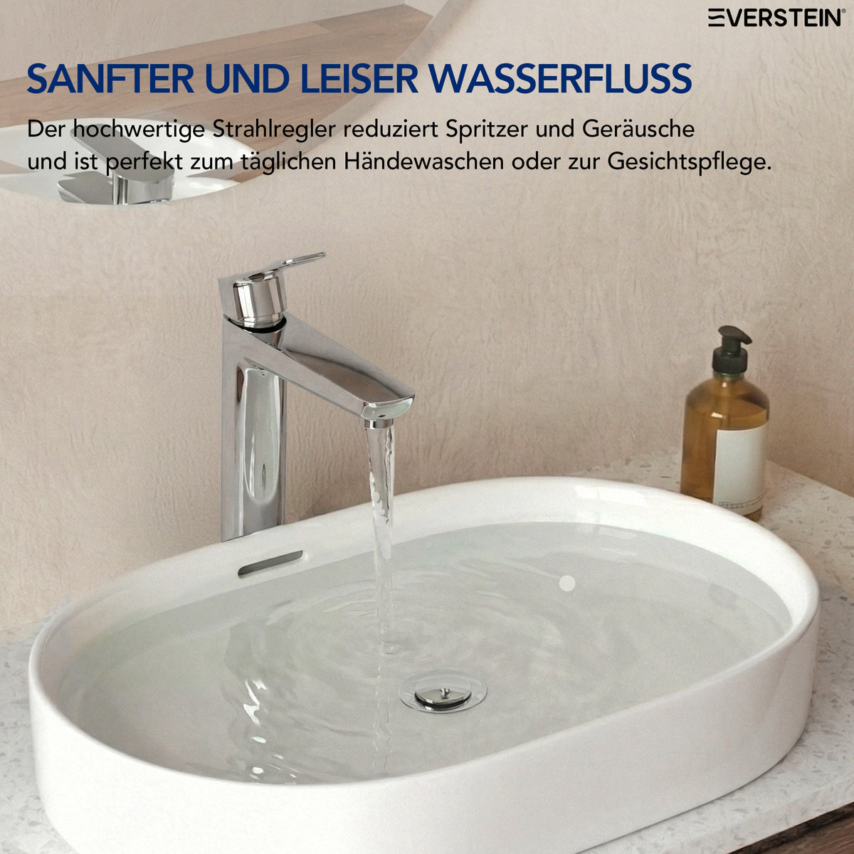 EVERSTEIN Waschtischarmatur Hoch, Wasserhahn Bad, Aufsatzwaschbecken (SFS-1275)