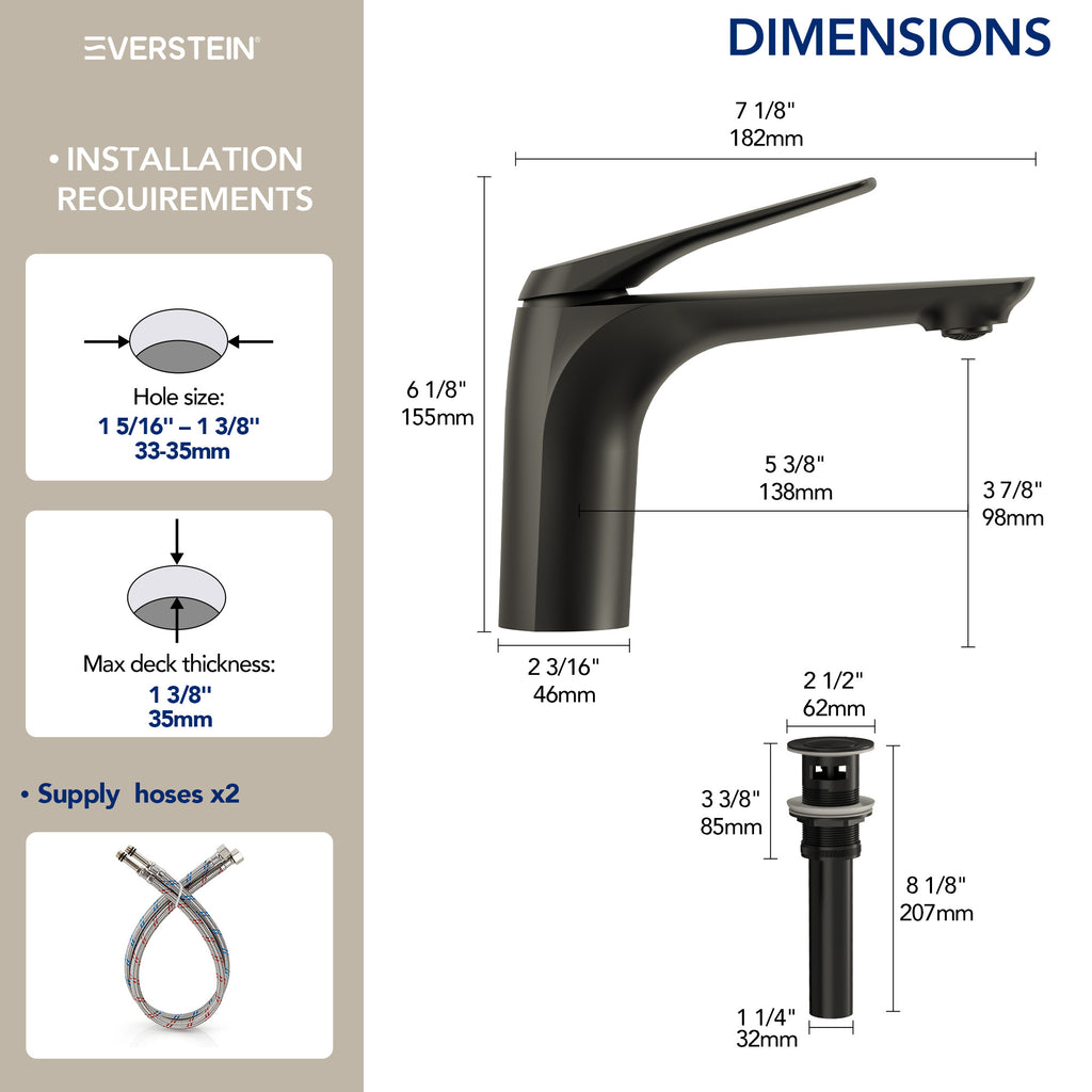 EVERSTEIN Bathroom Basin Tap with Pop-Up Drain