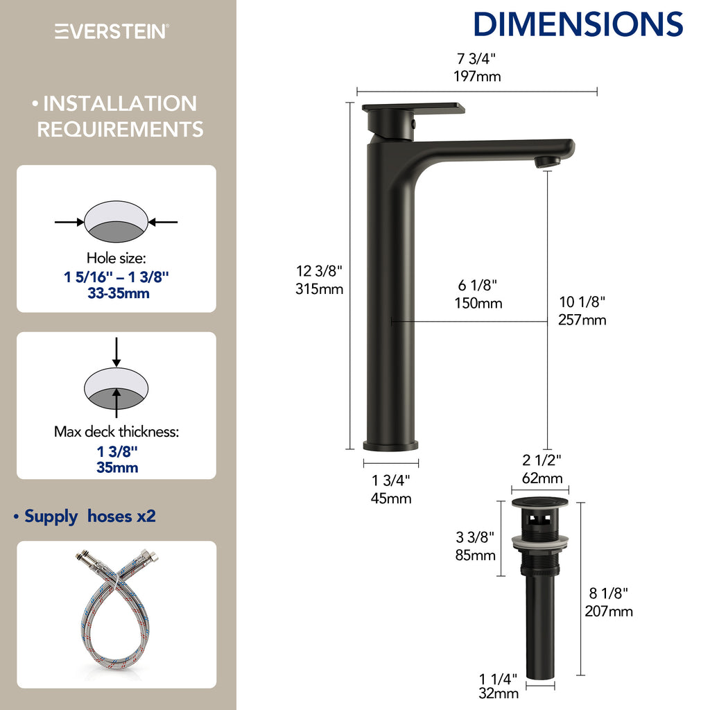 EVERSTEIN Single-Hole Bathroom Vessel Basin Tap