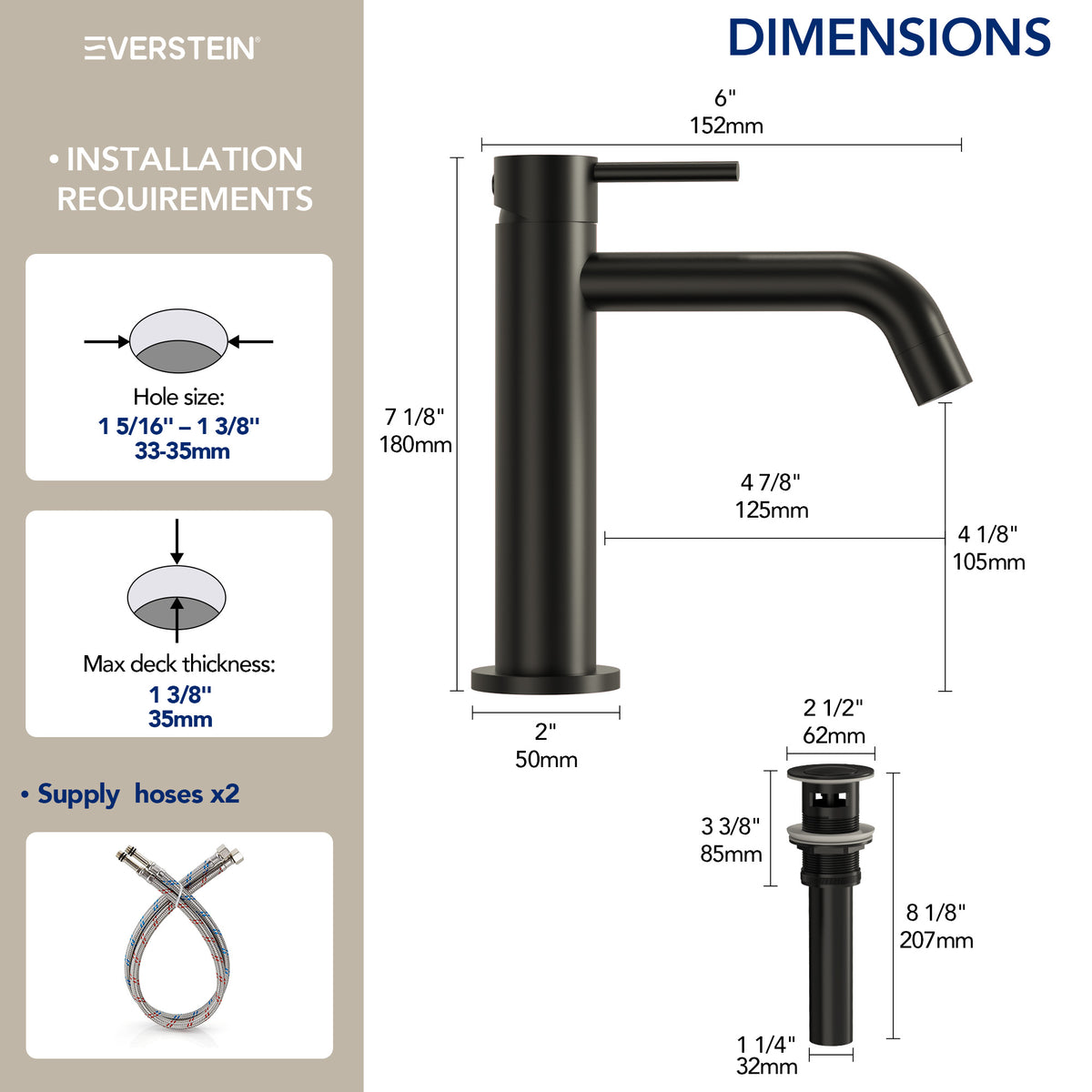 EVERSTEIN Modern Bathroom Basin Tap