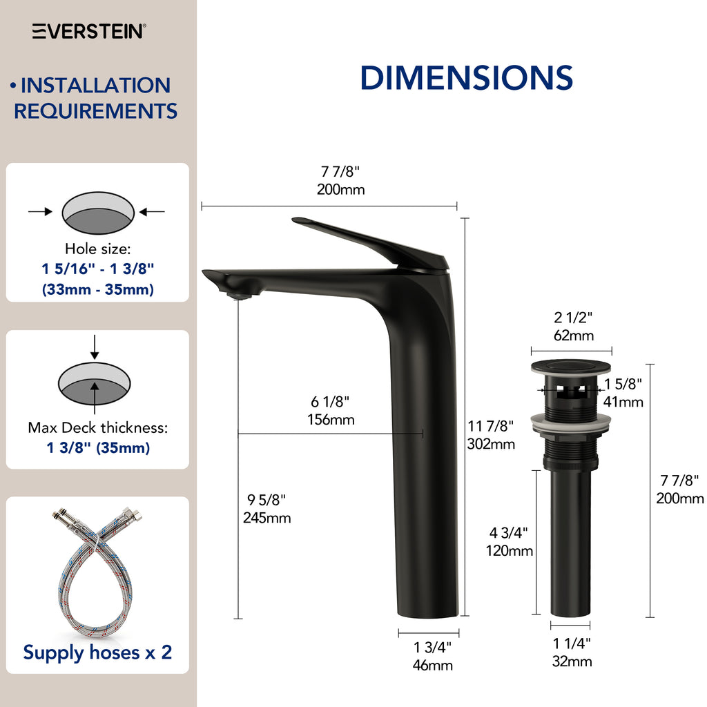 EVERSTEIN Tall Countertop Basin Mixer Tap