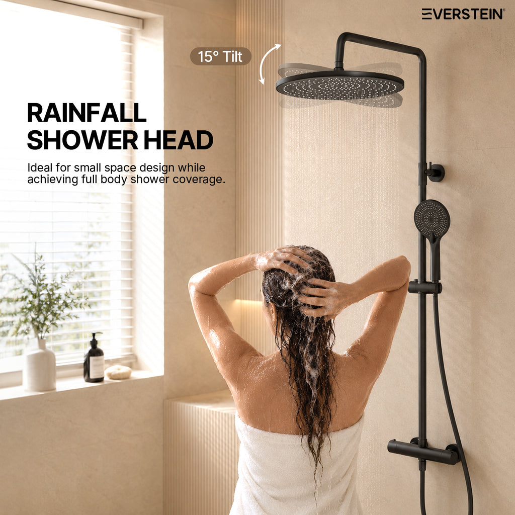 EVERSTEIN Thermostatic Shower Column with Overhead Shower and Handheld Shower