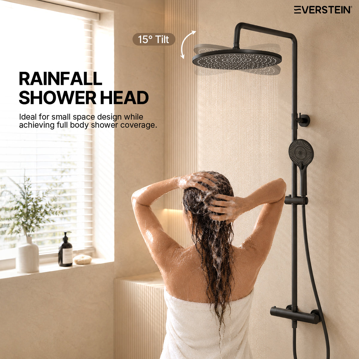 EVERSTEIN Thermostatic Shower Column with Overhead Shower and Handheld Shower