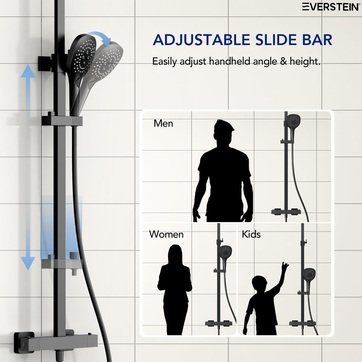EVERSTEIN Thermostatic Shower Column with Shower Head – Complete Set