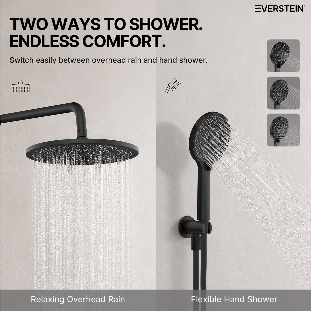 EVERSTEIN Concealed Rainfall Shower System with Handheld