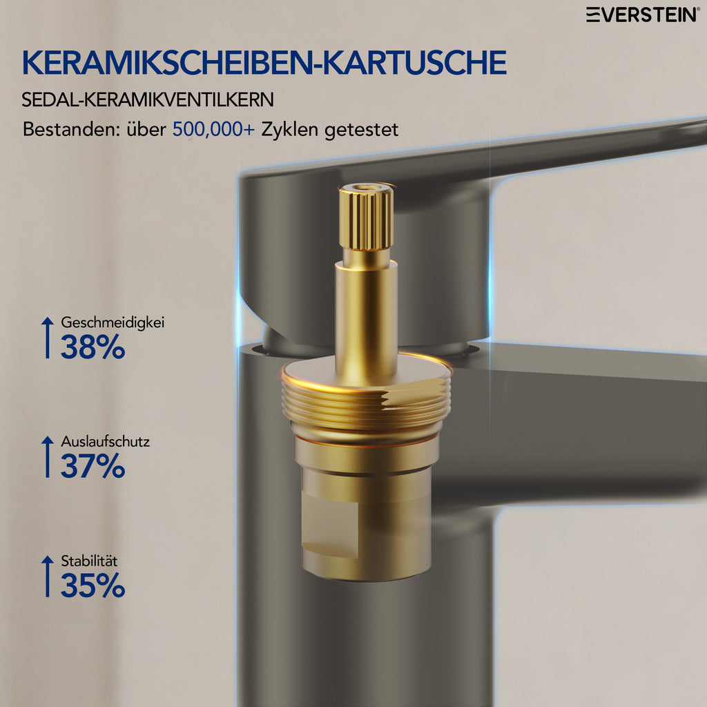 EVERSTEIN Waschtischarmatur Hoch, Wasserhahn Bad, Aufsatzwaschbecken (SFS-1275)