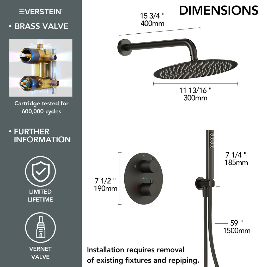 EVERSTEIN Runde Thermostat-Duschsystem mit Handbrause