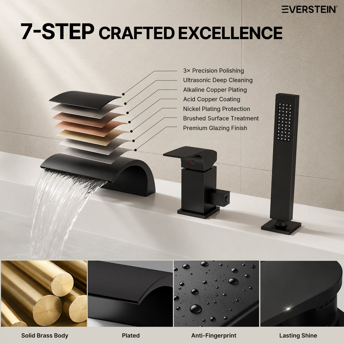 EVERSTEIN Waterfall Bathtub Tap with Hand Shower