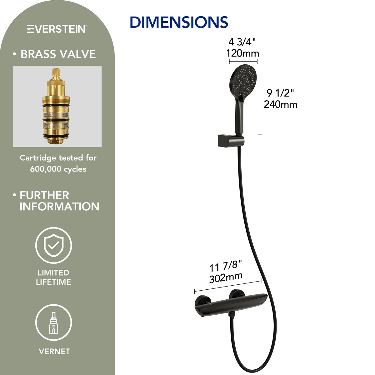 EVERSTEIN Thermostatic Shower Mixer with Hand Shower