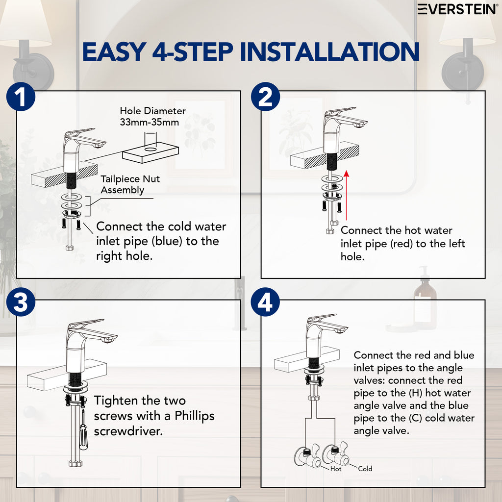 EVERSTEIN Bathroom Basin Tap with Pop-Up Drain