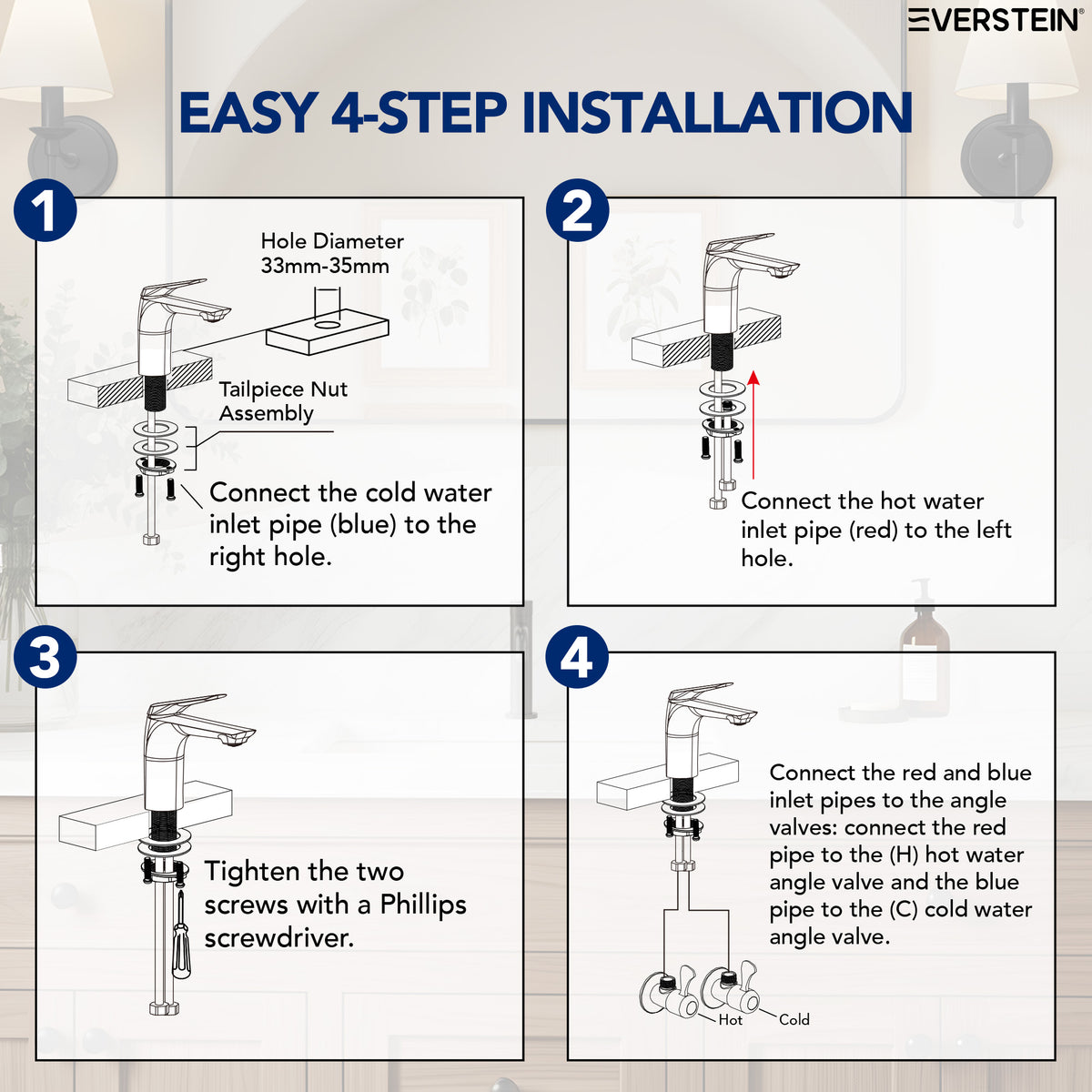 EVERSTEIN Bathroom Basin Tap with Pop-Up Drain