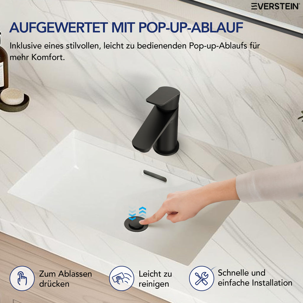 EVERSTEIN Wasserhahn Bad Waschtischarmatur: Pop-up, Messing, Ablauf (SFS-1274)