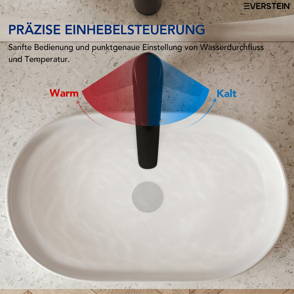 EVERSTEIN Waschtischarmatur Hoch, Wasserhahn Bad, Aufsatzwaschbecken (SFS-1283)