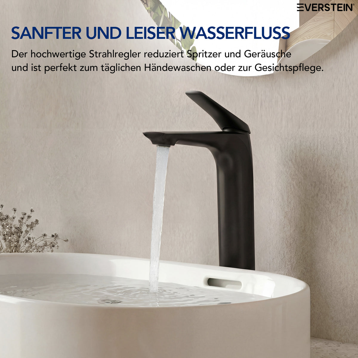 EVERSTEIN Waschtischarmatur Hoch, Wasserhahn Bad, Aufsatzwaschbecken (SFS-1283)