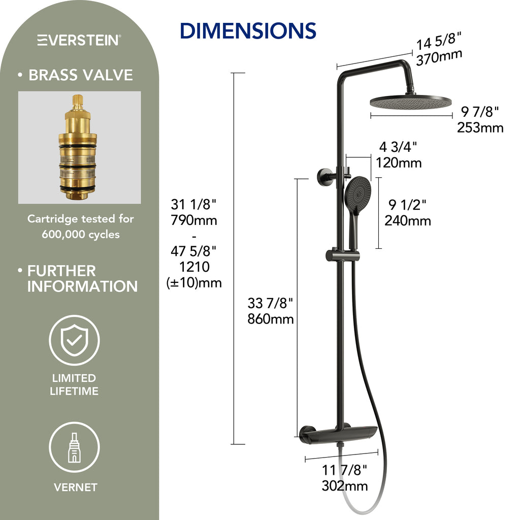 EVERSTEIN Thermostatic Shower System with Rain Shower and Hand Shower