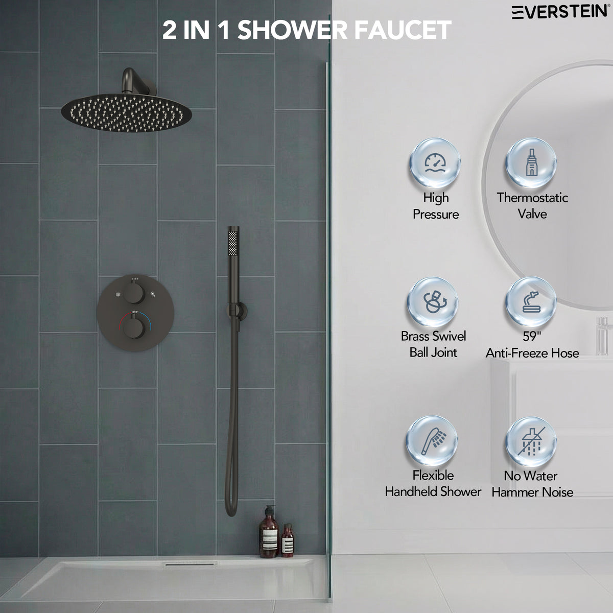 EVERSTEIN Runde Thermostat-Duschsystem mit Handbrause