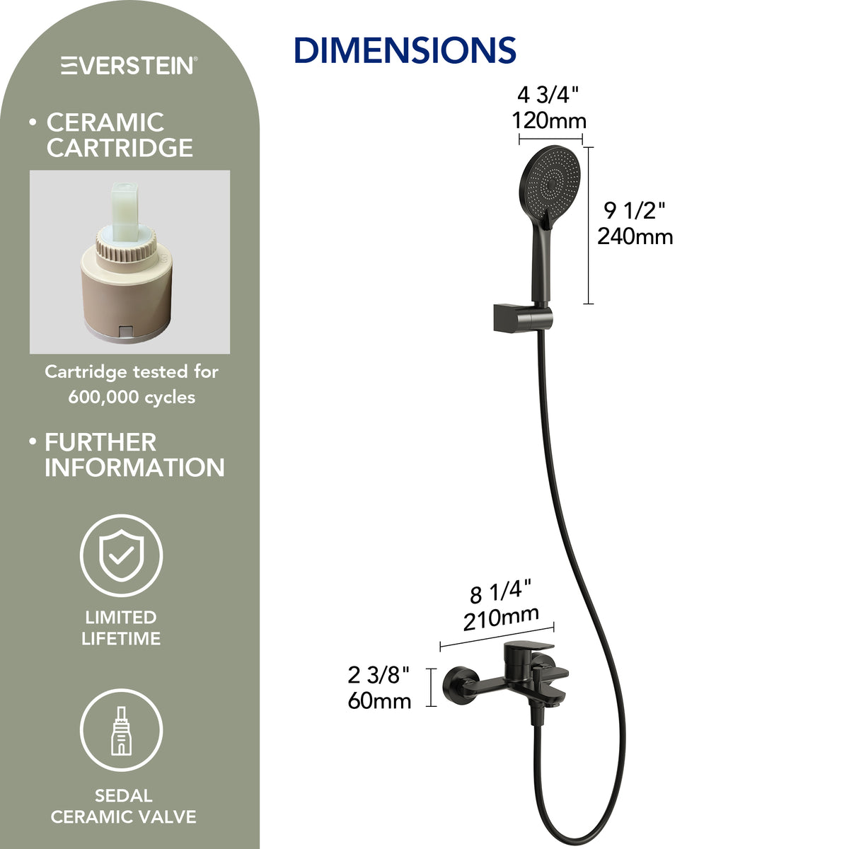 EVERSTEIN Bathtub Faucet with Hand Shower