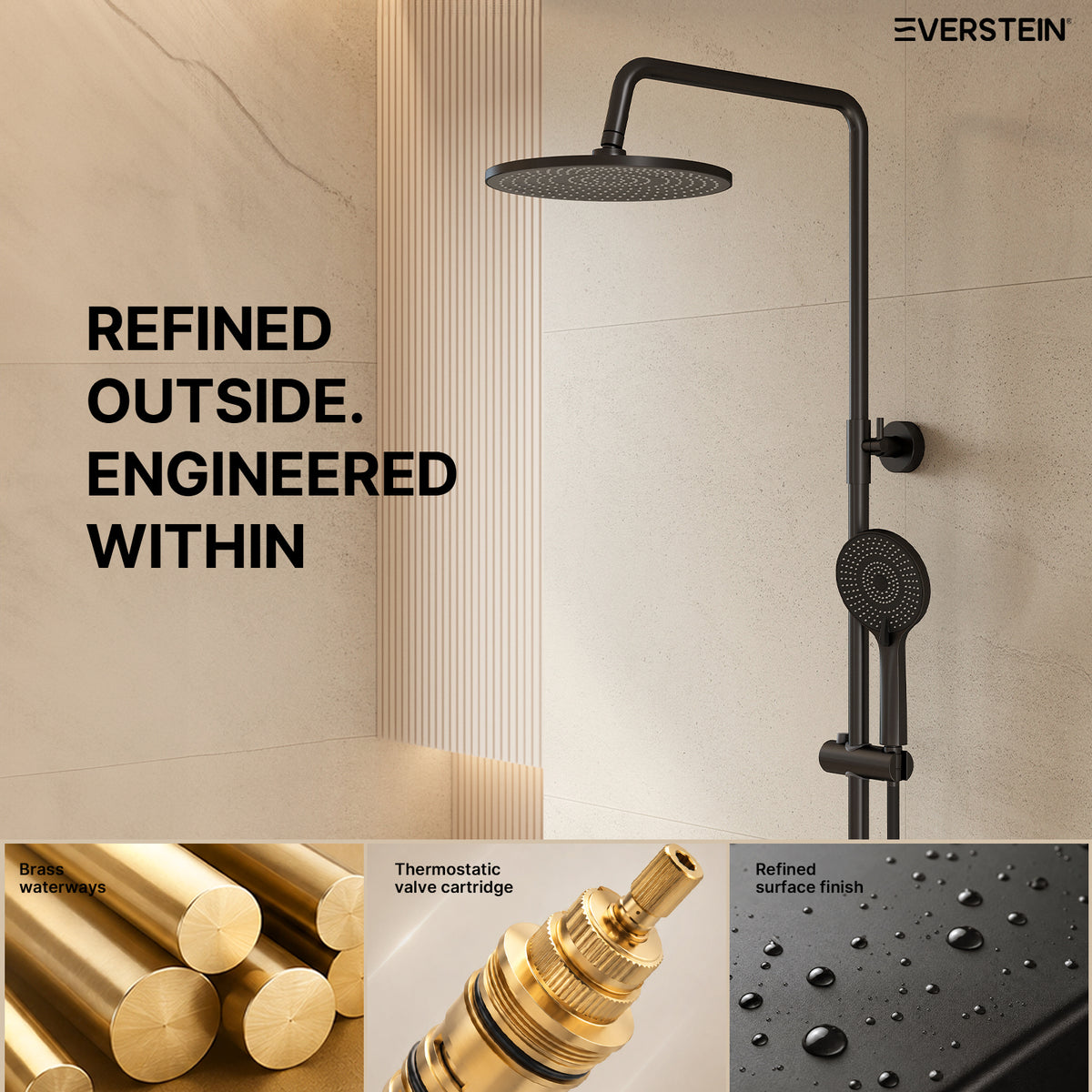 EVERSTEIN Thermostatic Shower Column with Overhead Shower and Handheld Shower