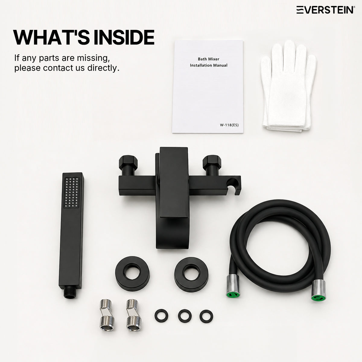 EVERSTEIN Wall Mounted Bathtub Tap with Hand Shower