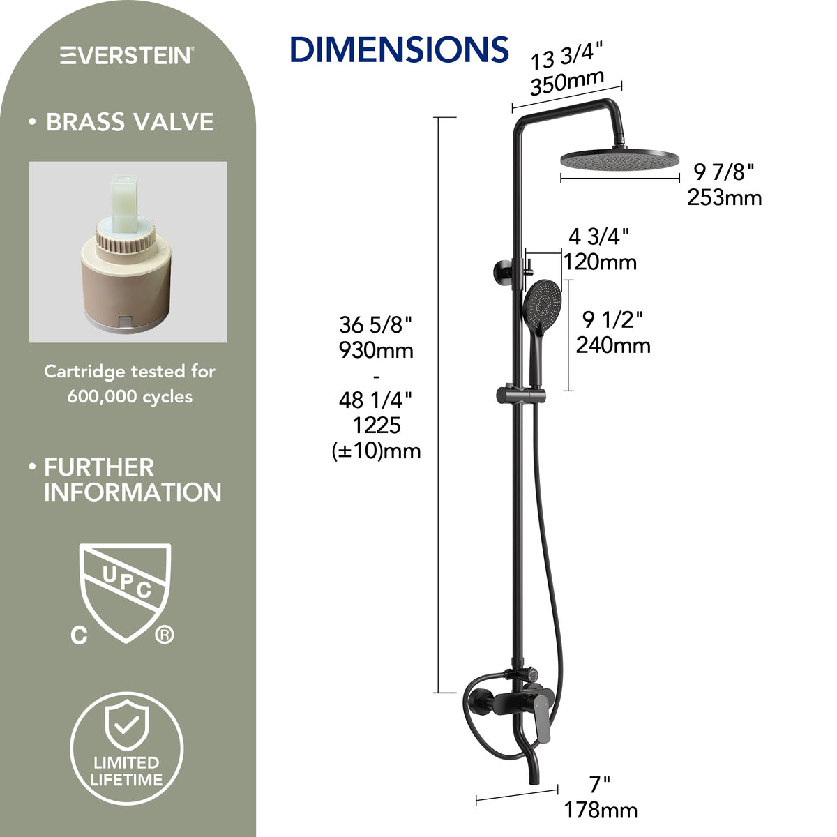 EVERSTEIN Exposed Shower System with Rain Shower