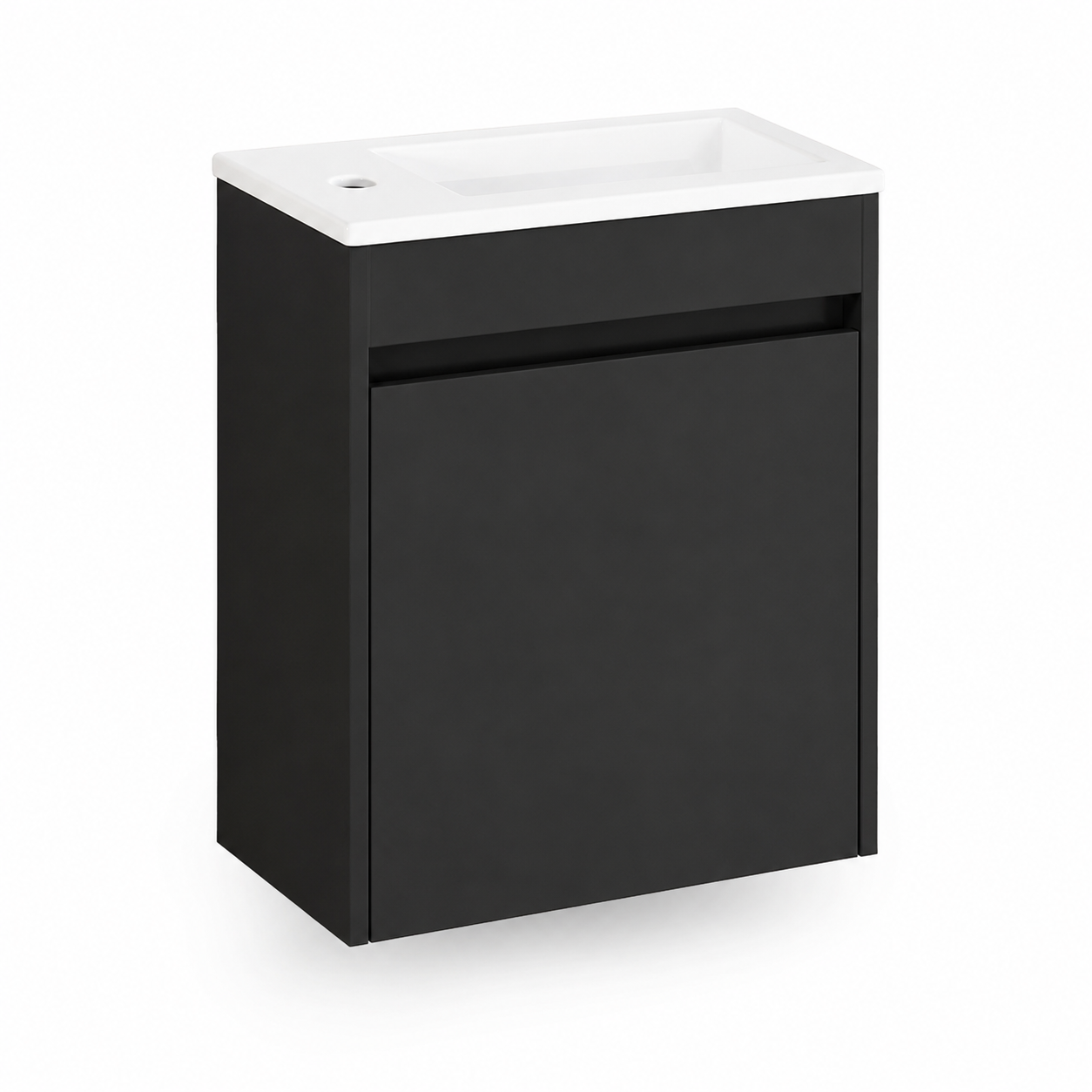 46 cm Kompakter wandmontierter Badunterschrank mit integriertem Waschbecken, Soft-Close Einzeltür, Innenablage und eleganter schwarzer Oberfläche