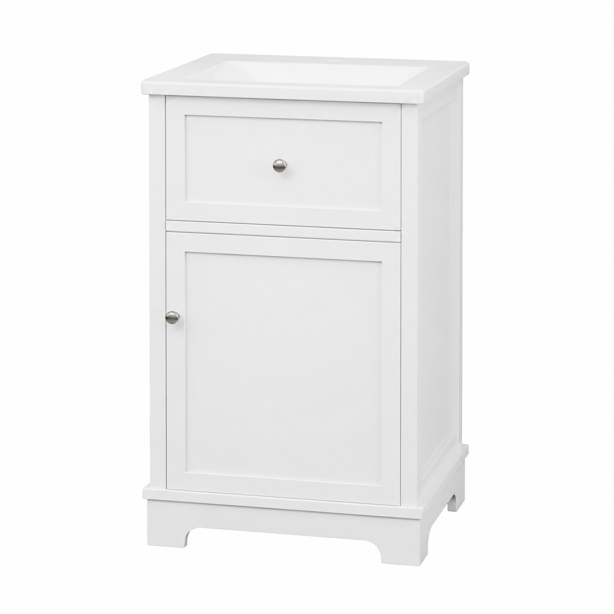 51 cm freistehender Badezimmer-Waschtisch mit Keramikwaschbecken, aufklappbarem Fach, verstellbarem Regal, Türablage und erhöhten Füßen, Weiß