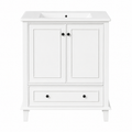 76 cm Freestanding Bathroom Vanity with Ceramic Sink, Double Doors, Drawer, Adjustable Shelf, Solid Wood Legs, Painted White MDF