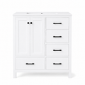 76 cm freistehender Badschrank mit Keramikwaschbecken, eintürigem Schrank, 4 Schubladen, 3 verstellbaren Einlegeböden und erhöhten Füßen, Weiß