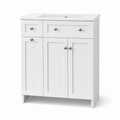 76 cm freistehender Badschrank mit Keramikwaschbecken, Schubladen in verschiedenen Größen, Doppeltür-Stauraum, Soft-Close-Beschlägen, Modern Weiß