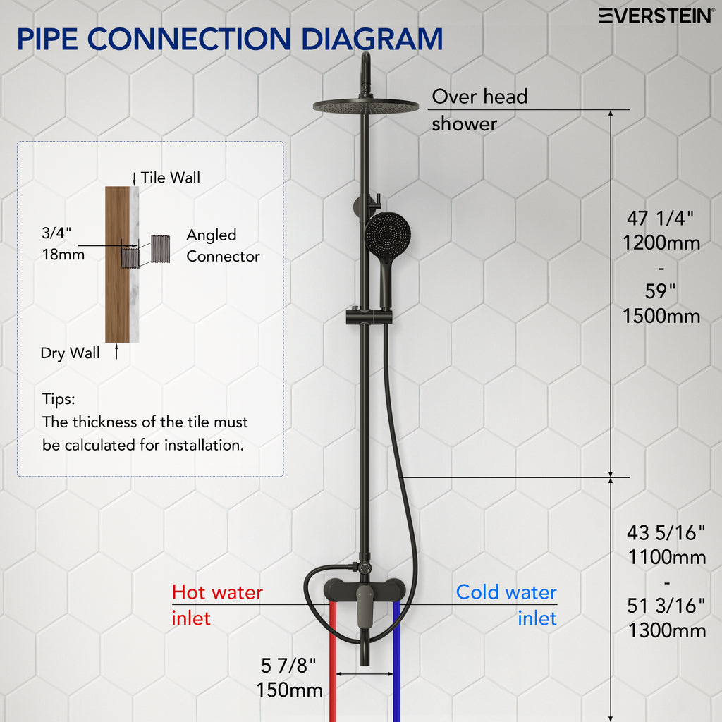 EVERSTEIN Exposed Shower System with Rain Shower