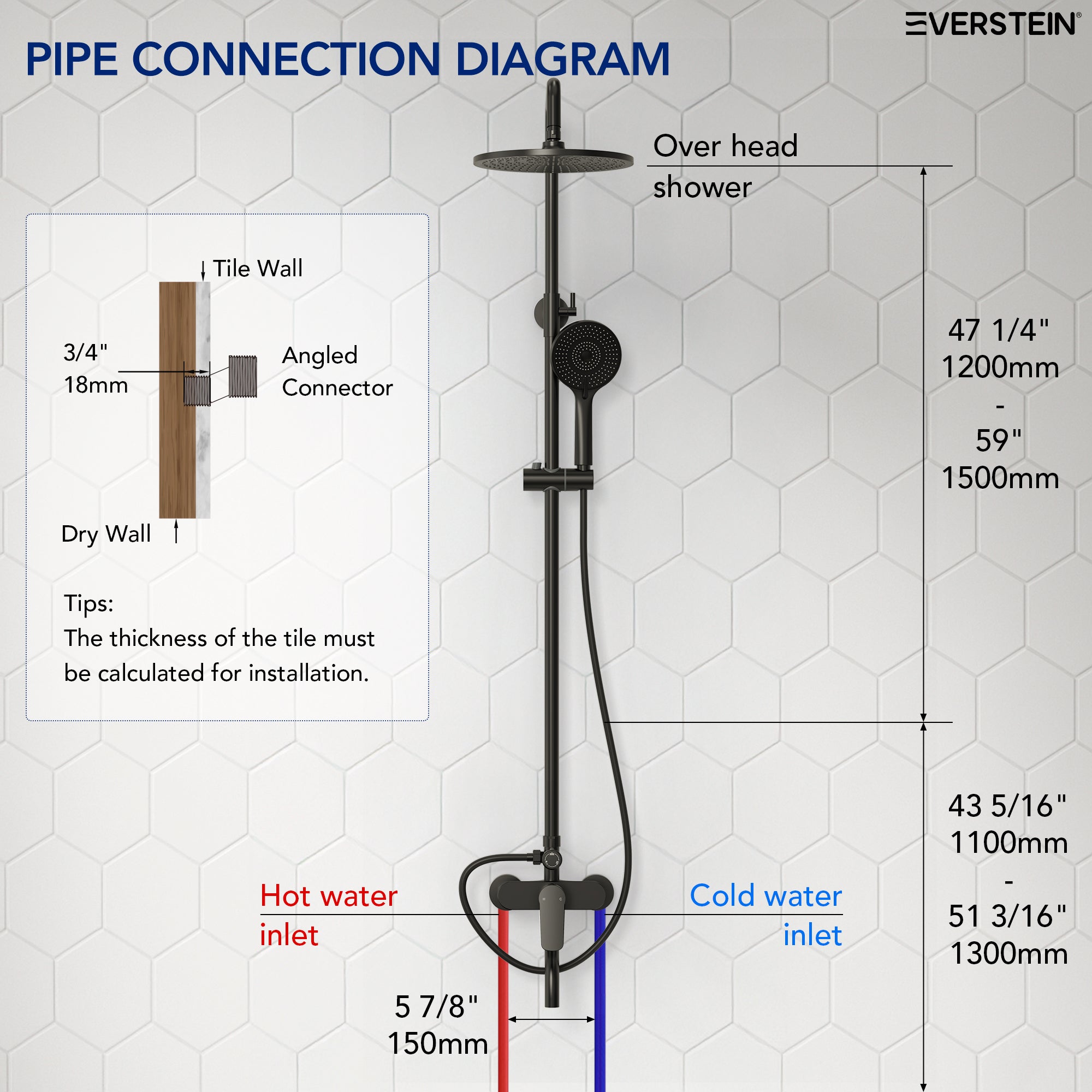 EVERSTEIN Exposed Shower System with Rain Shower