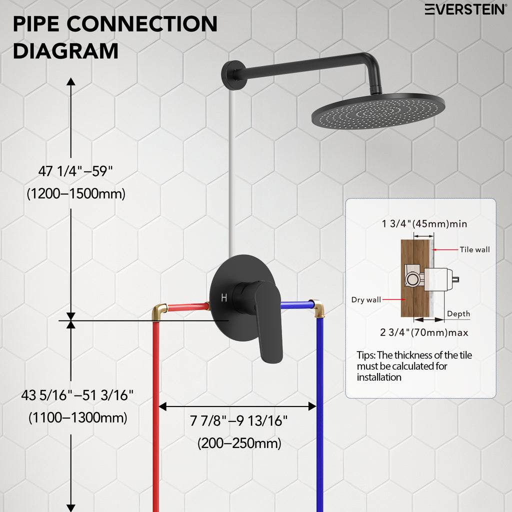 EVERSTEIN Concealed Shower System with Rain Shower