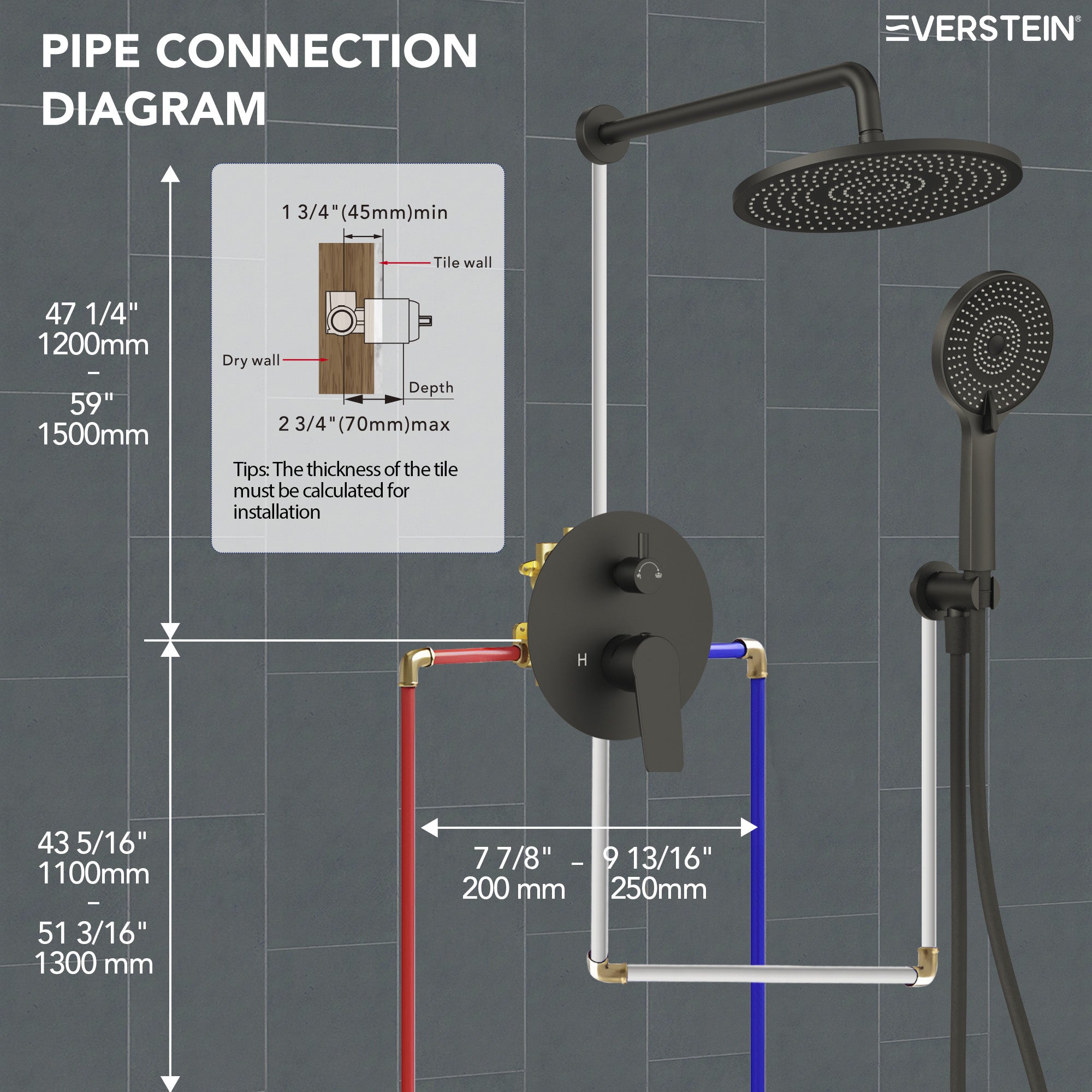 EVERSTEIN Concealed Rainfall Shower System with Handheld