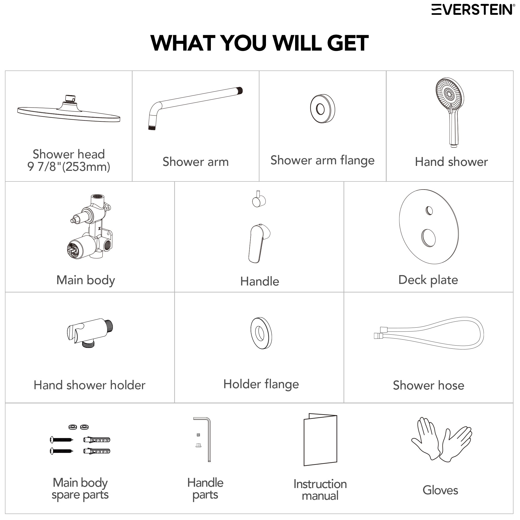EVERSTEIN Concealed Rainfall Shower System with Handheld