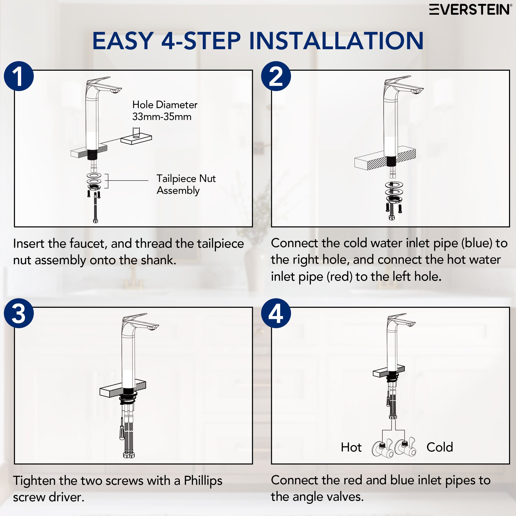 EVERSTEIN Tall Bathroom Faucet for Vessel Basin