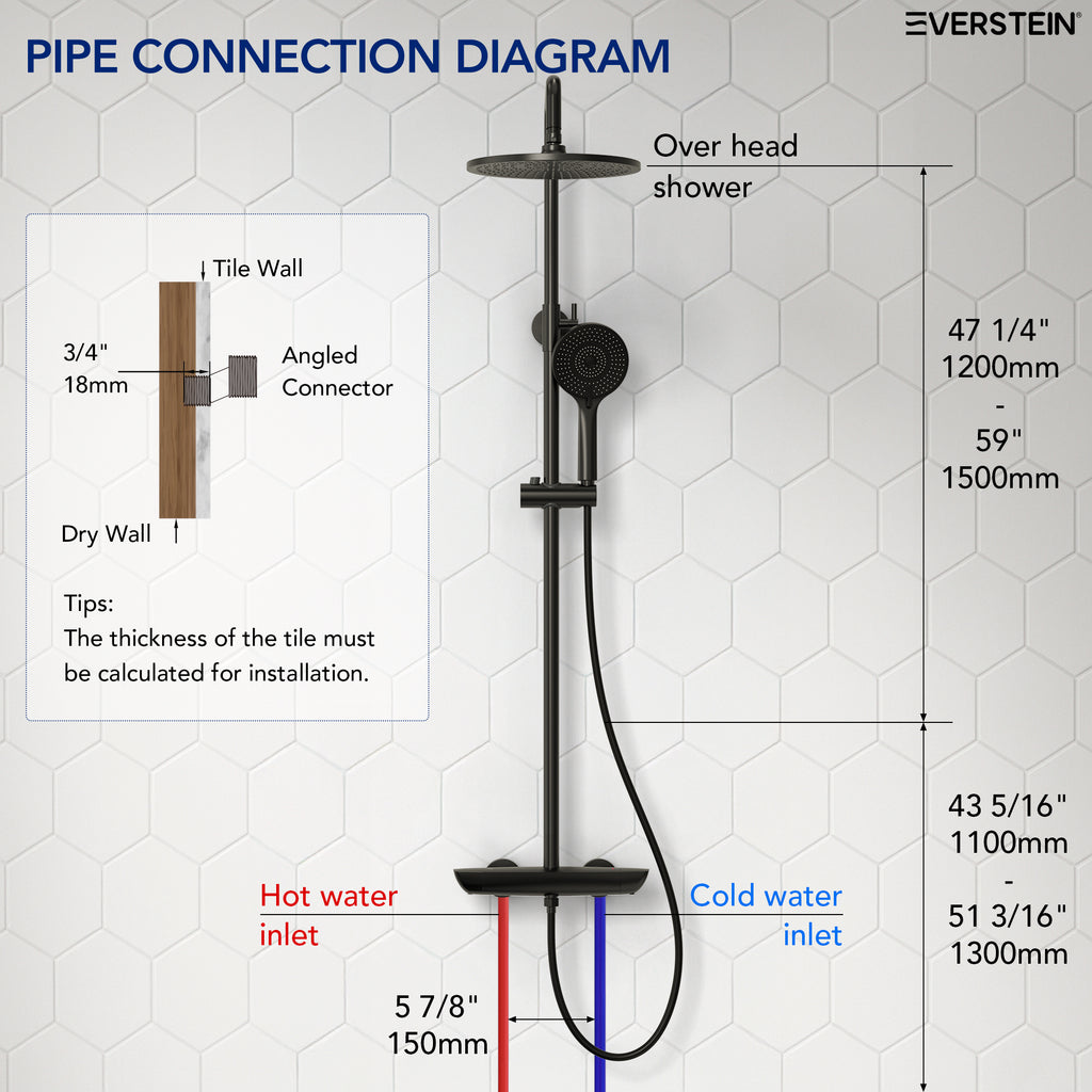 EVERSTEIN Thermostatic Shower System with Rain Shower and Hand Shower