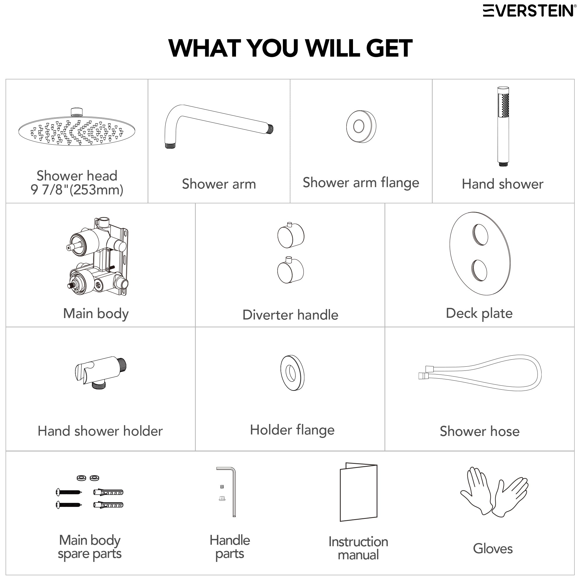 EVERSTEIN Round Thermostatic Shower System with Handheld