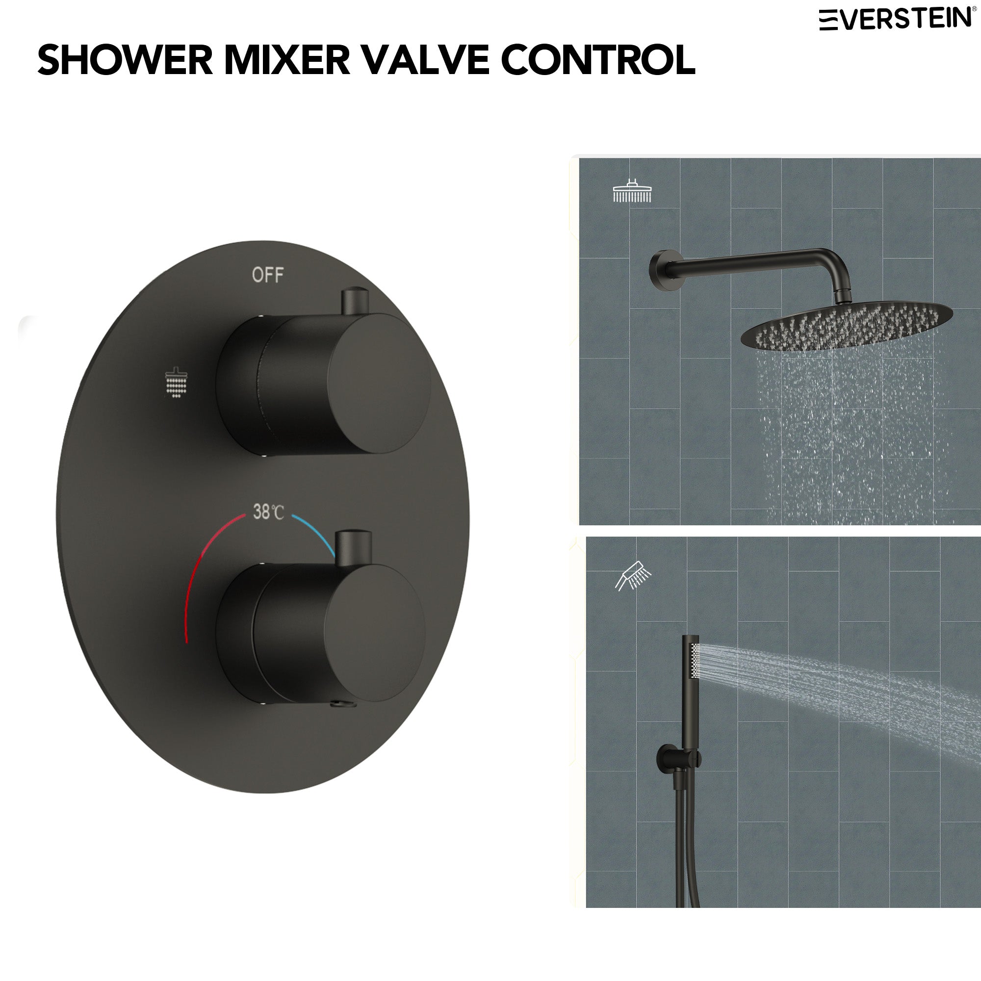 EVERSTEIN Round Thermostatic Shower System with Handheld